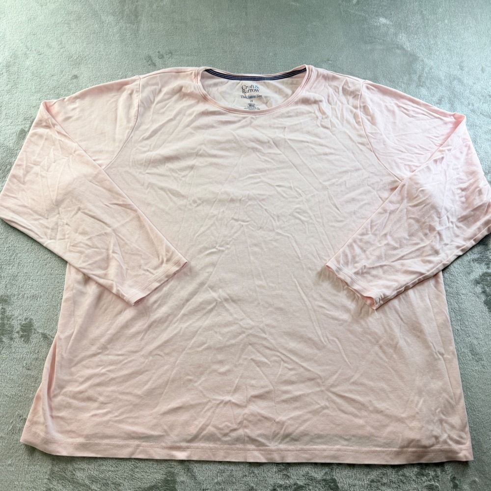 Croft & Barrow The Classic Tee Women's 2X Pink Long Sleeve Cotton Plus Size Top
